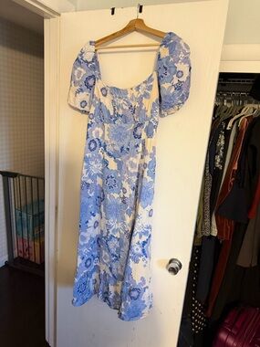 London Times Blue and White Floral Maxi Dress